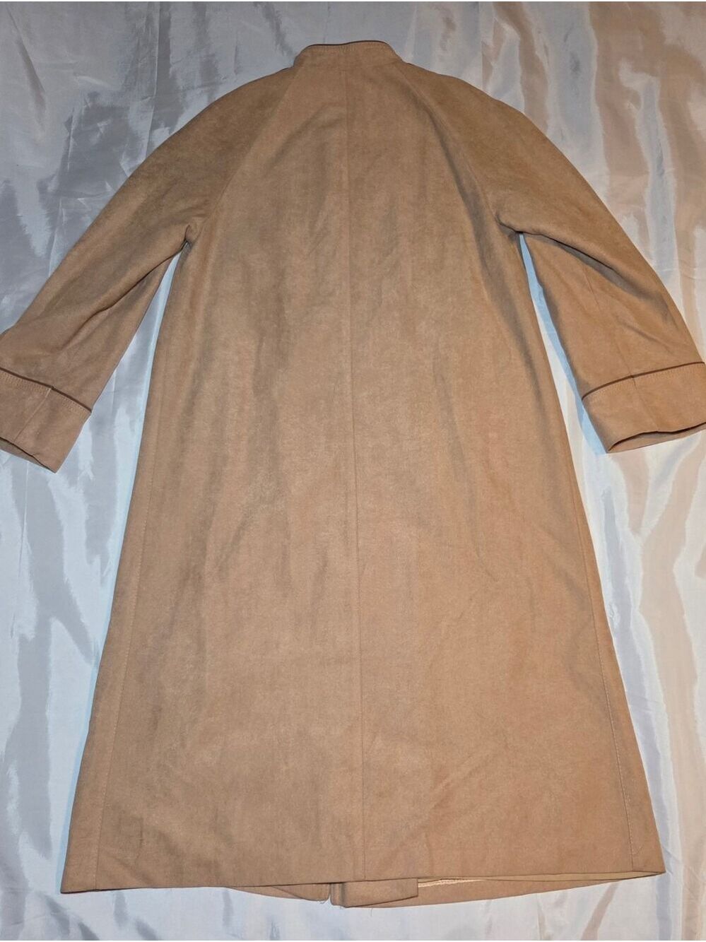 Vintage 80s Forecaster of Boston Camel Duster Coat Mandarin Collar Minimalist - Picture 4 of 11